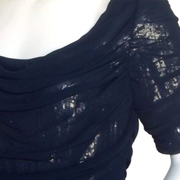 TADASHI SHOJI Gown/Dress, 10, Navy Blue Mesh/Sequins underneath, Cowl neck, SS - Picture 8 of 14